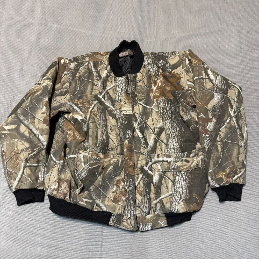 Vintage Game Winner Camo Bomber Jacket Mens XL Quilted Lined Hunting Canvas Coat